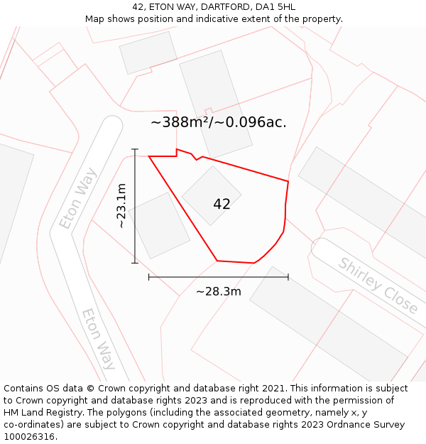 42, ETON WAY, DARTFORD, DA1 5HL: Plot and title map