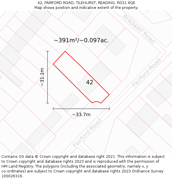 42, FAIRFORD ROAD, TILEHURST, READING, RG31 6QE: Plot and title map