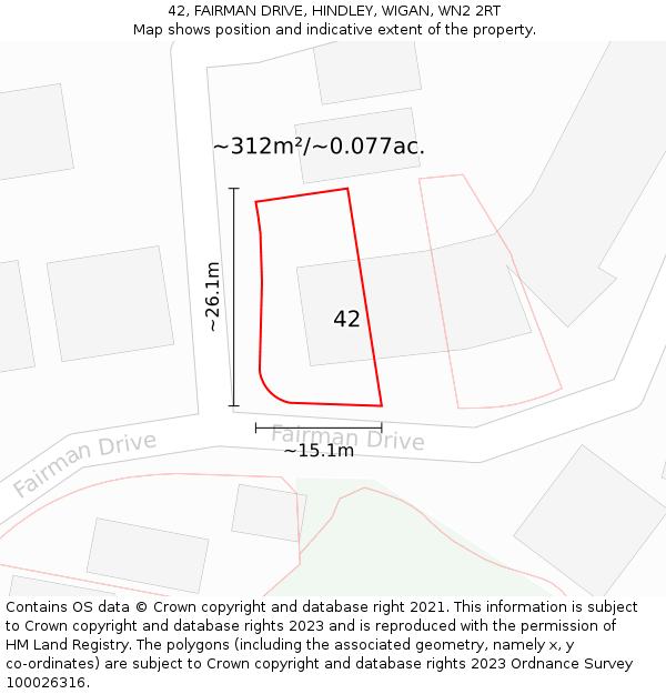 42, FAIRMAN DRIVE, HINDLEY, WIGAN, WN2 2RT: Plot and title map