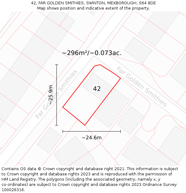 42, FAR GOLDEN SMITHIES, SWINTON, MEXBOROUGH, S64 8DE: Plot and title map