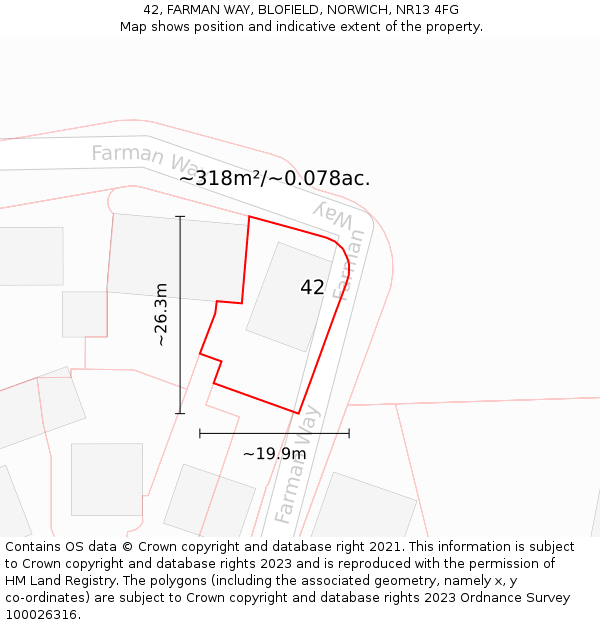 42, FARMAN WAY, BLOFIELD, NORWICH, NR13 4FG: Plot and title map