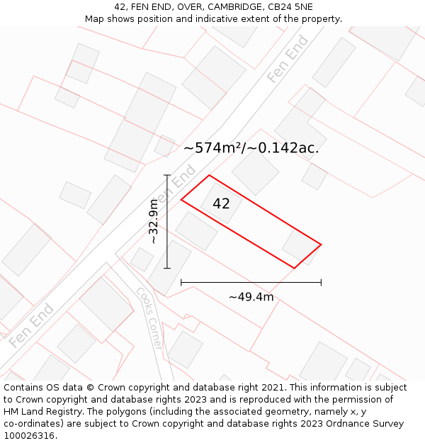 42, FEN END, OVER, CAMBRIDGE, CB24 5NE: Plot and title map