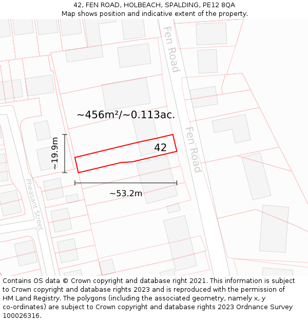 42, FEN ROAD, HOLBEACH, SPALDING, PE12 8QA: Plot and title map