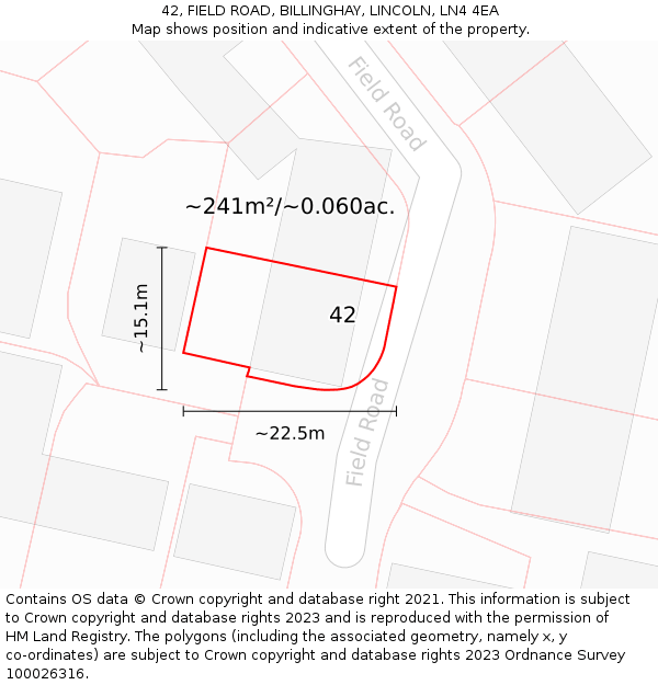 42, FIELD ROAD, BILLINGHAY, LINCOLN, LN4 4EA: Plot and title map