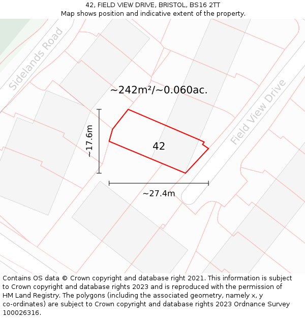 42, FIELD VIEW DRIVE, BRISTOL, BS16 2TT: Plot and title map