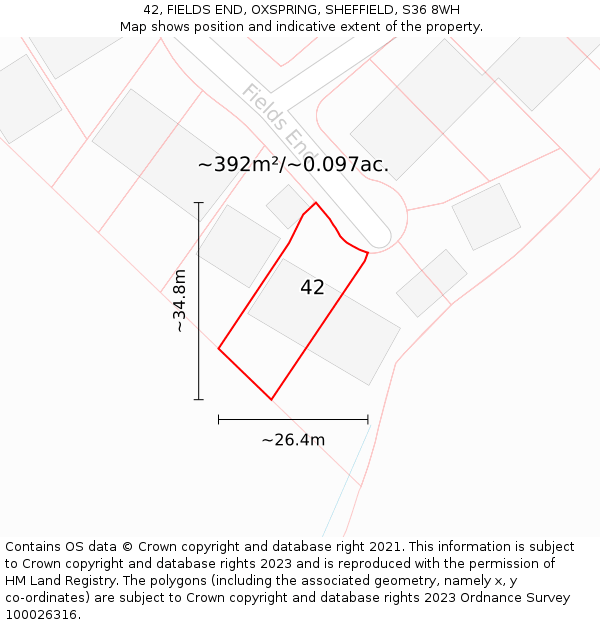 42, FIELDS END, OXSPRING, SHEFFIELD, S36 8WH: Plot and title map