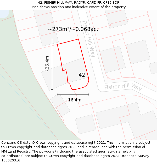 42, FISHER HILL WAY, RADYR, CARDIFF, CF15 8DR: Plot and title map