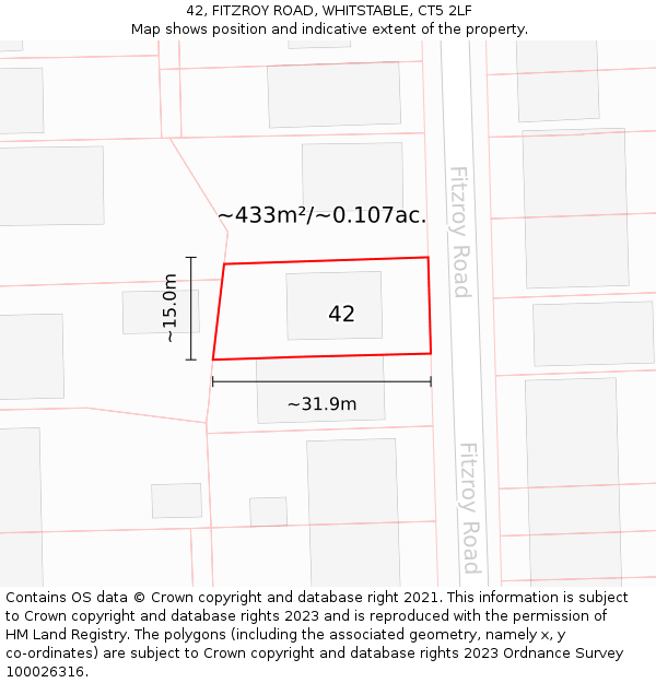 42, FITZROY ROAD, WHITSTABLE, CT5 2LF: Plot and title map