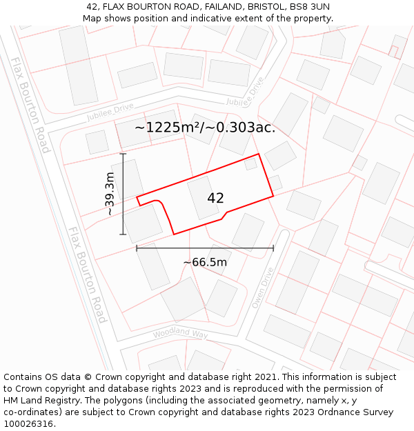 42, FLAX BOURTON ROAD, FAILAND, BRISTOL, BS8 3UN: Plot and title map