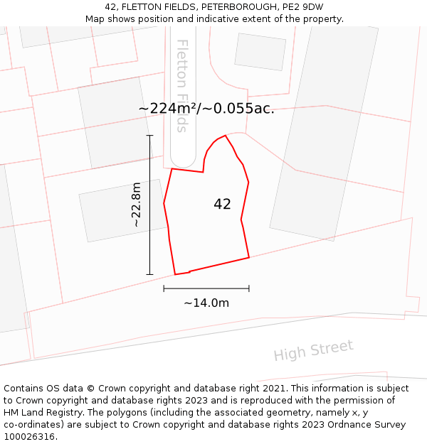 42, FLETTON FIELDS, PETERBOROUGH, PE2 9DW: Plot and title map