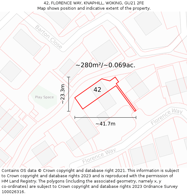 42, FLORENCE WAY, KNAPHILL, WOKING, GU21 2FE: Plot and title map