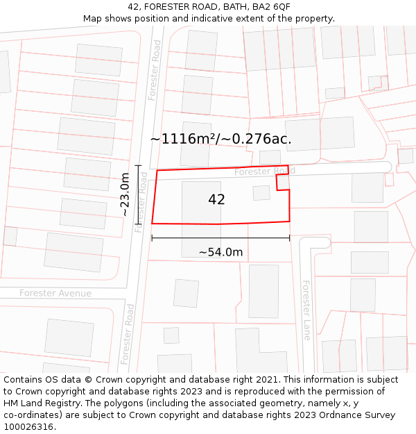 42, FORESTER ROAD, BATH, BA2 6QF: Plot and title map