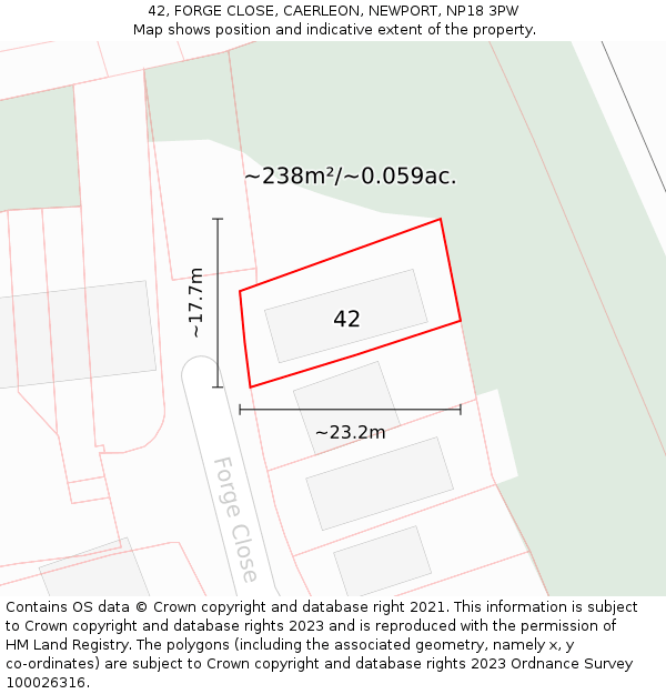42, FORGE CLOSE, CAERLEON, NEWPORT, NP18 3PW: Plot and title map