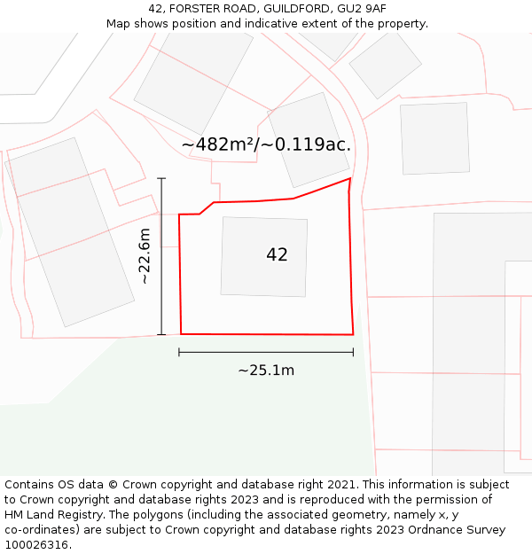 42, FORSTER ROAD, GUILDFORD, GU2 9AF: Plot and title map