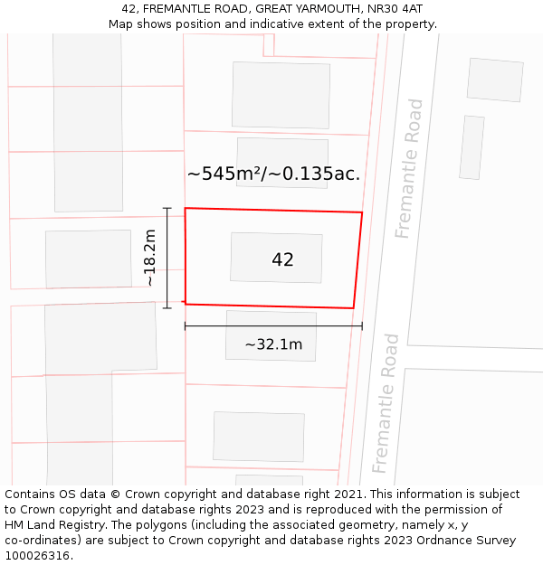 42, FREMANTLE ROAD, GREAT YARMOUTH, NR30 4AT: Plot and title map