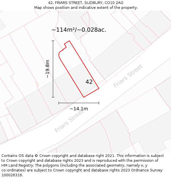 42, FRIARS STREET, SUDBURY, CO10 2AG: Plot and title map