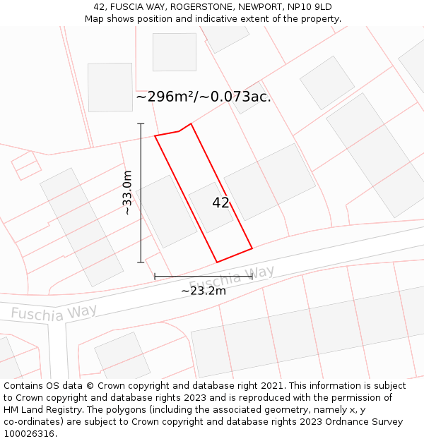 42, FUSCIA WAY, ROGERSTONE, NEWPORT, NP10 9LD: Plot and title map
