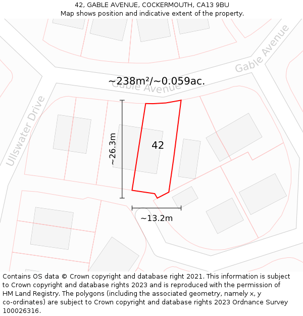 42, GABLE AVENUE, COCKERMOUTH, CA13 9BU: Plot and title map