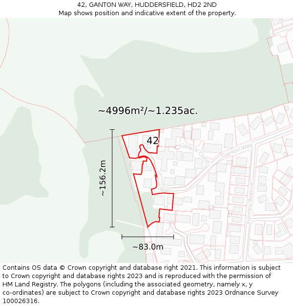 42, GANTON WAY, HUDDERSFIELD, HD2 2ND: Plot and title map