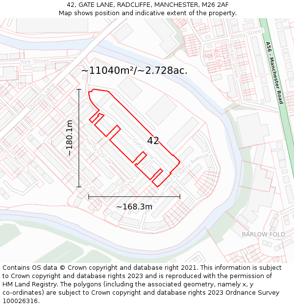 42, GATE LANE, RADCLIFFE, MANCHESTER, M26 2AF: Plot and title map