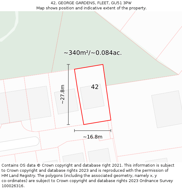 42, GEORGE GARDENS, FLEET, GU51 3PW: Plot and title map