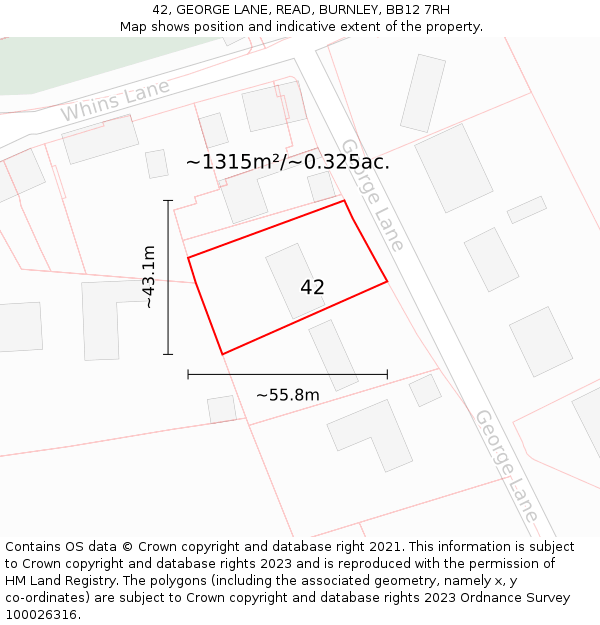 42, GEORGE LANE, READ, BURNLEY, BB12 7RH: Plot and title map