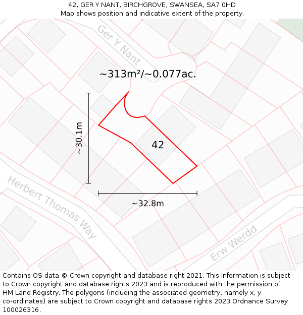 42, GER Y NANT, BIRCHGROVE, SWANSEA, SA7 0HD: Plot and title map