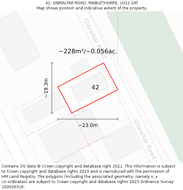42, GIBRALTAR ROAD, MABLETHORPE, LN12 2AT: Plot and title map