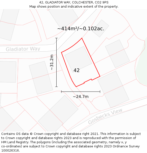 42, GLADIATOR WAY, COLCHESTER, CO2 9PS: Plot and title map