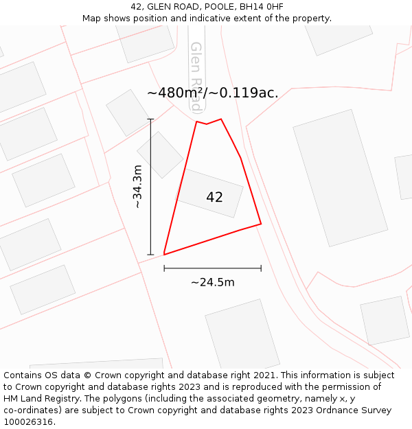 42, GLEN ROAD, POOLE, BH14 0HF: Plot and title map
