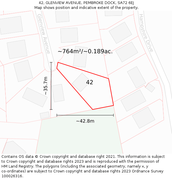 42, GLENVIEW AVENUE, PEMBROKE DOCK, SA72 6EJ: Plot and title map
