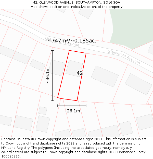 42, GLENWOOD AVENUE, SOUTHAMPTON, SO16 3QA: Plot and title map