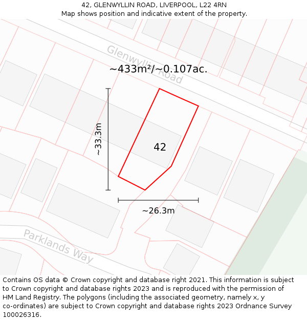 42, GLENWYLLIN ROAD, LIVERPOOL, L22 4RN: Plot and title map
