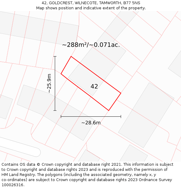 42, GOLDCREST, WILNECOTE, TAMWORTH, B77 5NS: Plot and title map