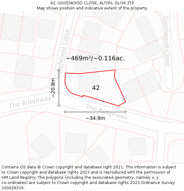 42, GOODWOOD CLOSE, ALTON, GU34 2TX: Plot and title map