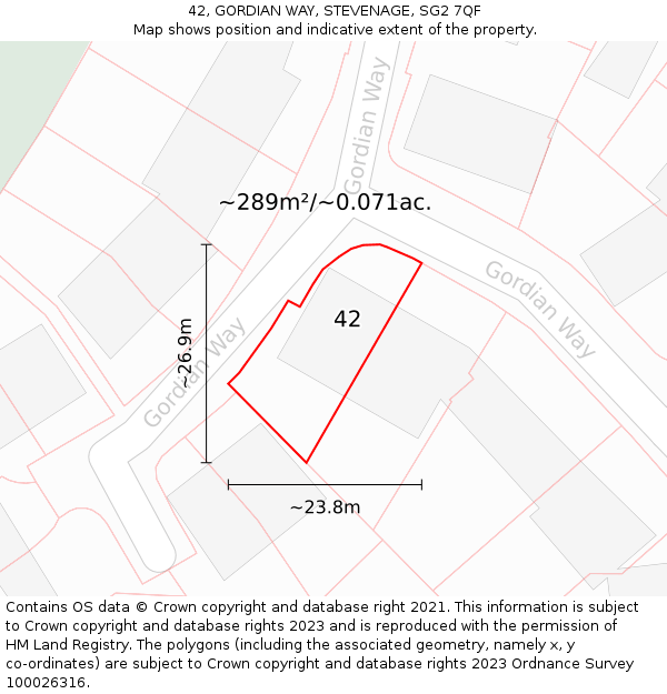 42, GORDIAN WAY, STEVENAGE, SG2 7QF: Plot and title map