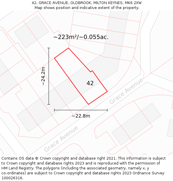 42, GRACE AVENUE, OLDBROOK, MILTON KEYNES, MK6 2XW: Plot and title map