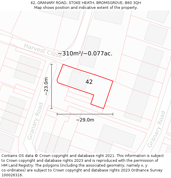 42, GRANARY ROAD, STOKE HEATH, BROMSGROVE, B60 3QH: Plot and title map