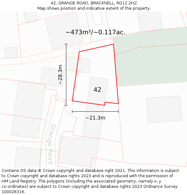 42, GRANGE ROAD, BRACKNELL, RG12 2HZ: Plot and title map