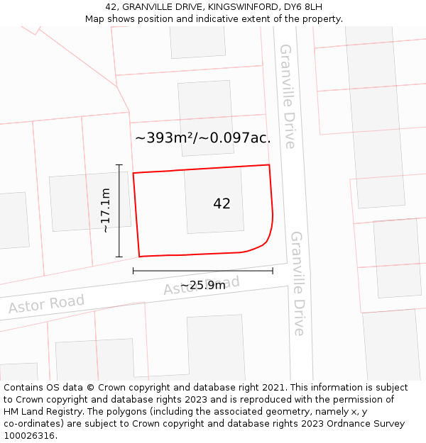42, GRANVILLE DRIVE, KINGSWINFORD, DY6 8LH: Plot and title map