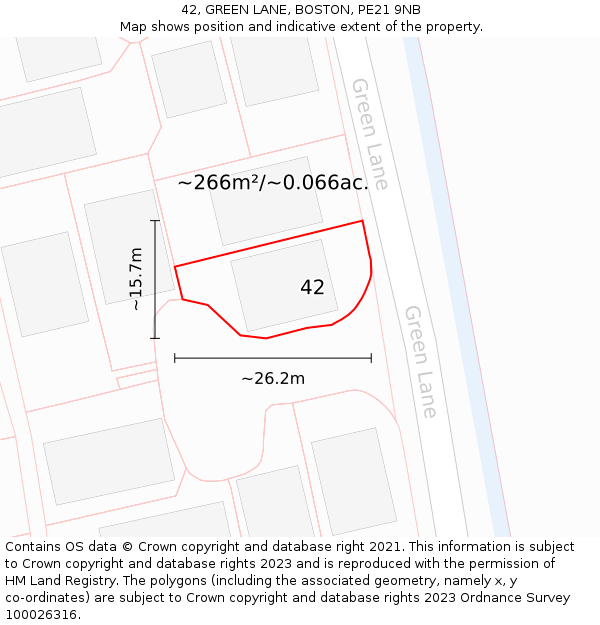 42, GREEN LANE, BOSTON, PE21 9NB: Plot and title map