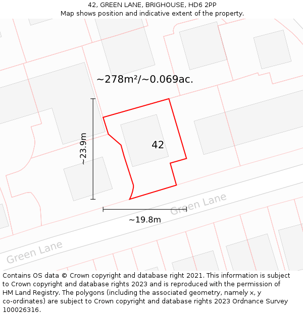 42, GREEN LANE, BRIGHOUSE, HD6 2PP: Plot and title map