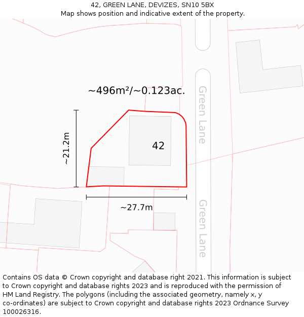 42, GREEN LANE, DEVIZES, SN10 5BX: Plot and title map