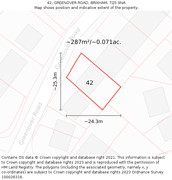 42, GREENOVER ROAD, BRIXHAM, TQ5 9NA: Plot and title map