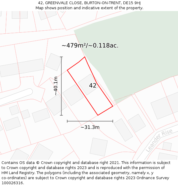 42, GREENVALE CLOSE, BURTON-ON-TRENT, DE15 9HJ: Plot and title map