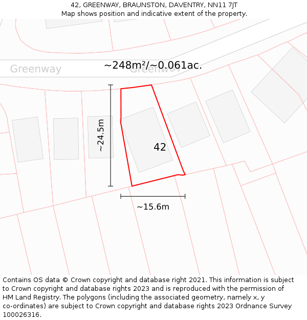 42, GREENWAY, BRAUNSTON, DAVENTRY, NN11 7JT: Plot and title map