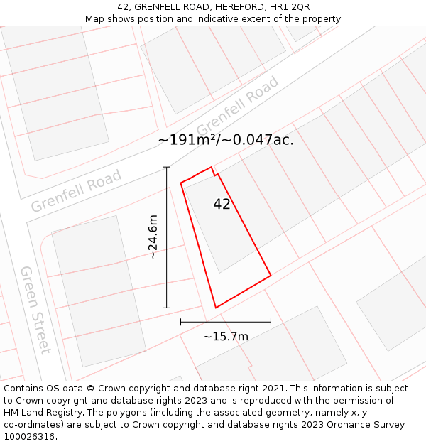 42, GRENFELL ROAD, HEREFORD, HR1 2QR: Plot and title map