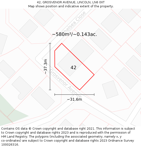 42, GROSVENOR AVENUE, LINCOLN, LN6 0XT: Plot and title map
