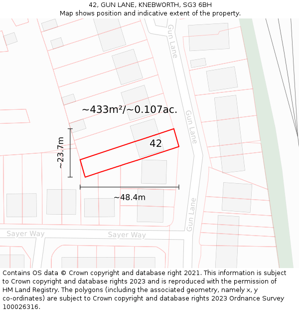 42, GUN LANE, KNEBWORTH, SG3 6BH: Plot and title map