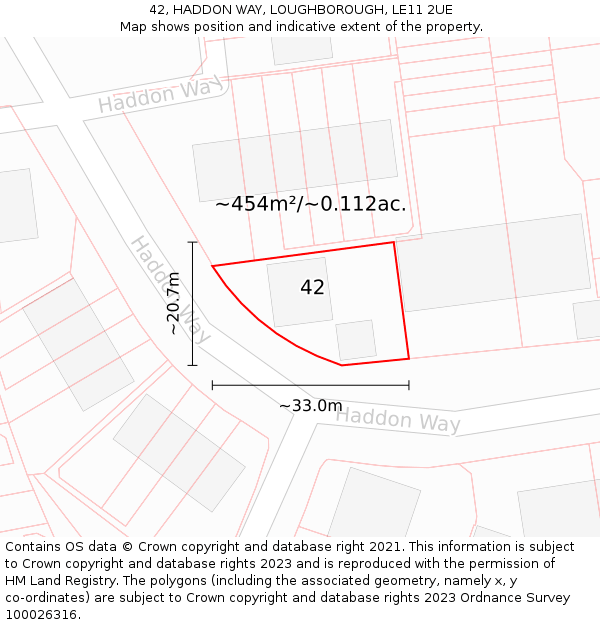 42, HADDON WAY, LOUGHBOROUGH, LE11 2UE: Plot and title map